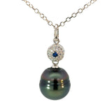 Peacock Pearl and Cubic Zirconia Sapphire Necklace