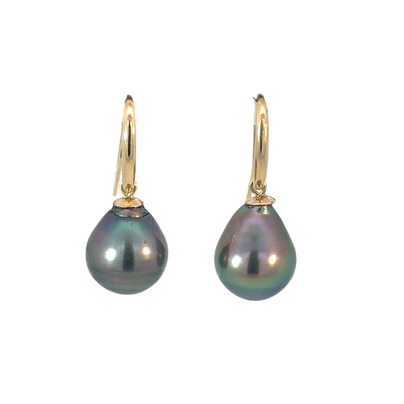 Tahitian Pearl Drop Earrings in 9ct Yellow Gold