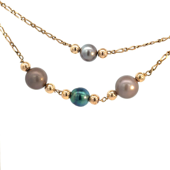 Gambian Tahitian Pearl Necklace in 14ct Yellow Gold