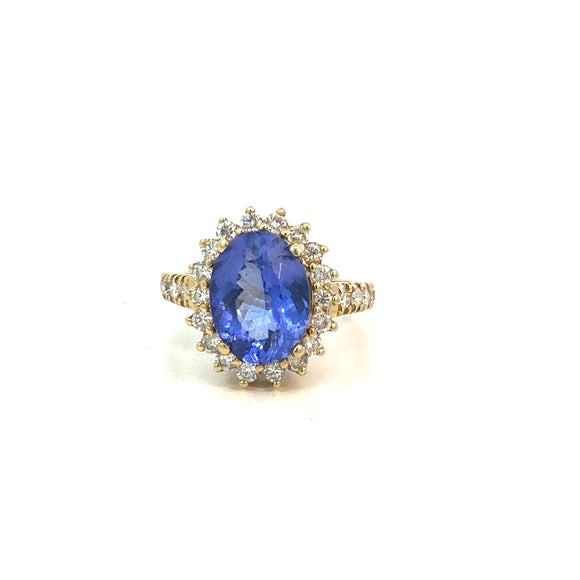 Tanzanite Diamond Cluster Ring in 14ct Yellow Gold