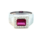 Unisex Rubilite and Diamond Signet Ring