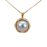 Silver Mabe Pearl Diamond Pendant in 18ct Yellow Gold