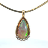 Cabochon Opal Diamond Pendant on Omega Chain