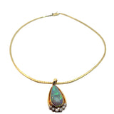 Cabochon Opal Diamond Pendant on Omega Chain