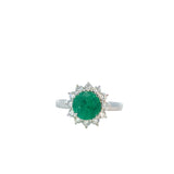 Emerald Diamond Cluster Ring White Gold