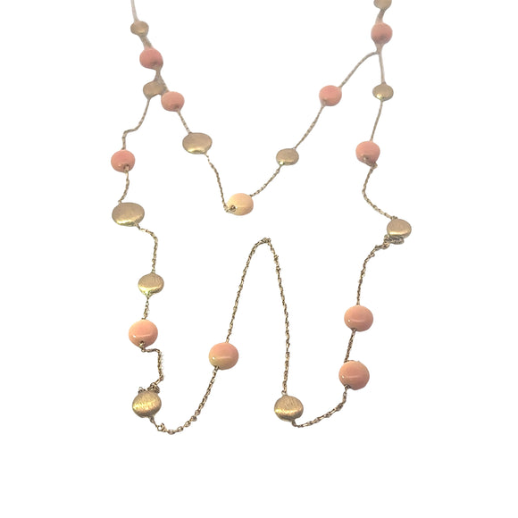 Coral Gold Brushed Disc Necklace in 18ct Yellow Gold