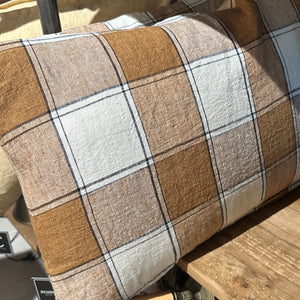 Checked  Linen Cushion - Tobacco 550x550