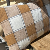 Checked  Linen Cushion - Tobacco 550x550