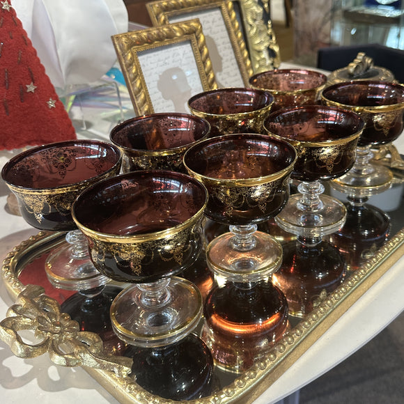 Italian Murano Amethyst Glass Dessert Bowls - Set of 8