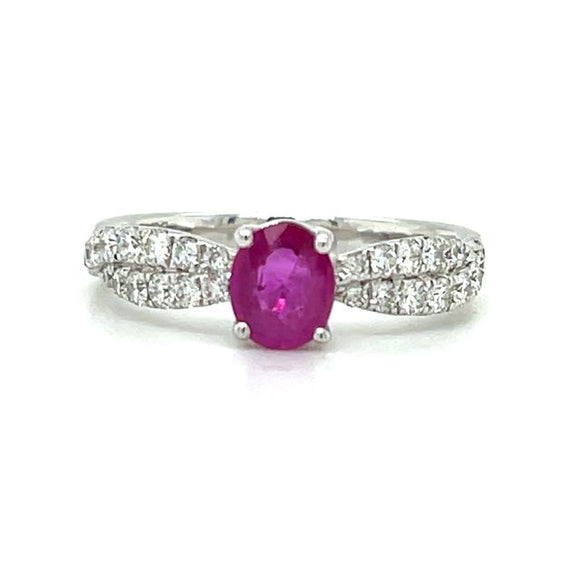 Diamond and Pink Ruby Ring in 18ct White Gold