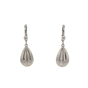 Oval Lined Ball Drop Earrings in 9ct White Gold
