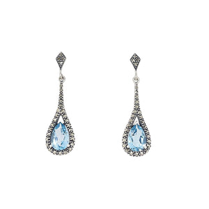Blue Topaz and Marcasite Silver Drop Earrings