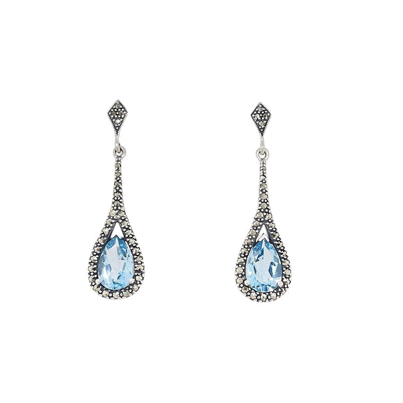 Blue Topaz and Marcasite Silver Drop Earrings – Jems of Remuera