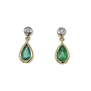 Emerald Diamond Tear Drop Earrings