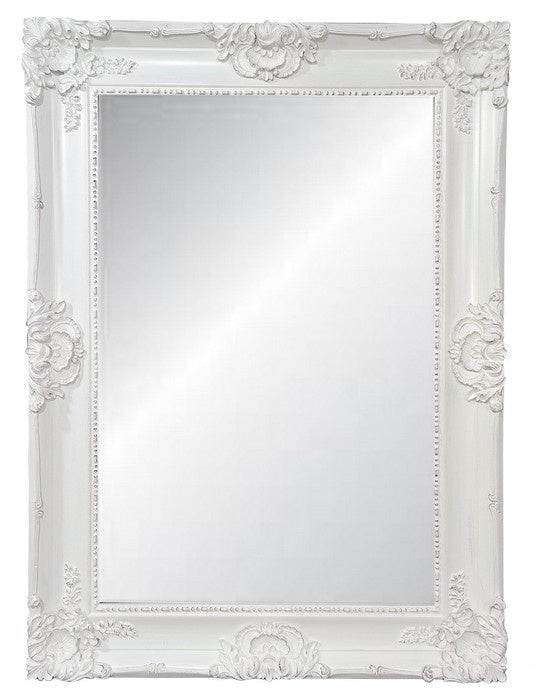 Ornate Bevelled Mirror in Antique White Large