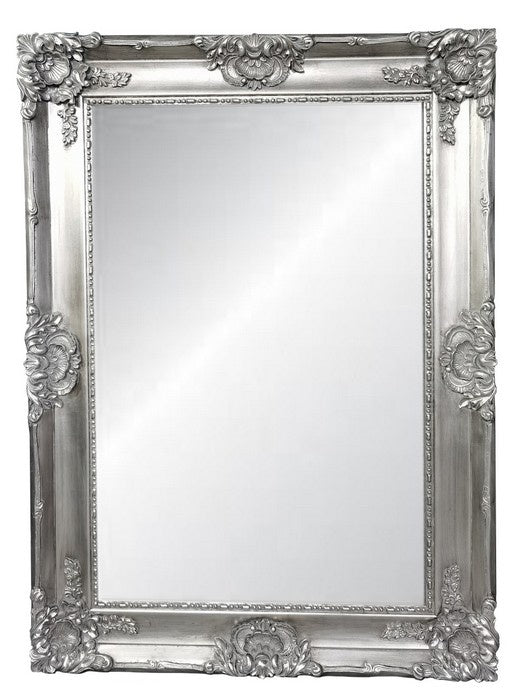 Ornate Bevelled Mirror in Antique Silver Large
