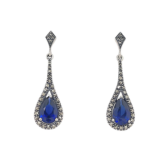 Antique Style Synthetic Sapphire Drop Earrings