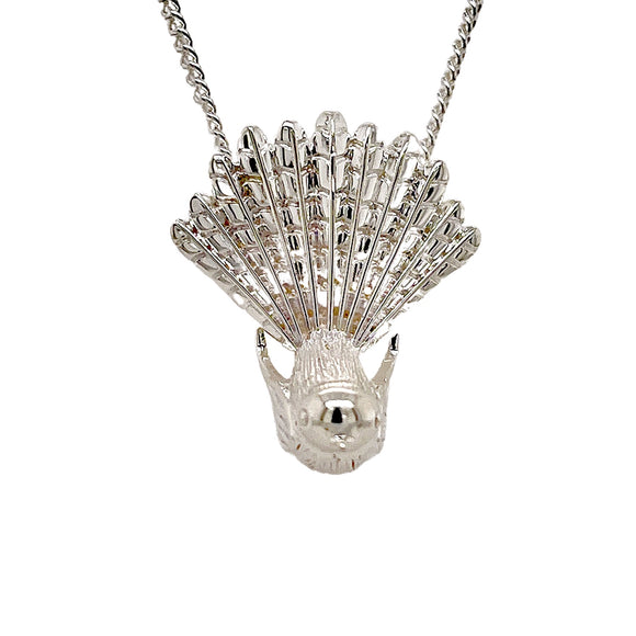 NZ Fantail Bird Necklace in Sterling Silver 60cm