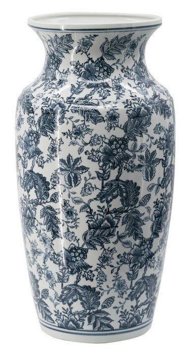 Large Fluted Porcelain Vase Blue & White