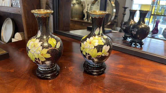 Cloisonne Vases on Stands - Set of 2