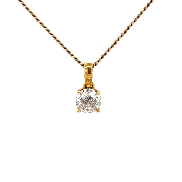 Solitaire Diamond Four Claw Pendant 18ct Yellow Gold