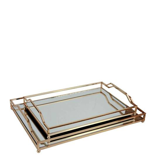 Gold Metal Rectangular Mirror Tray Large