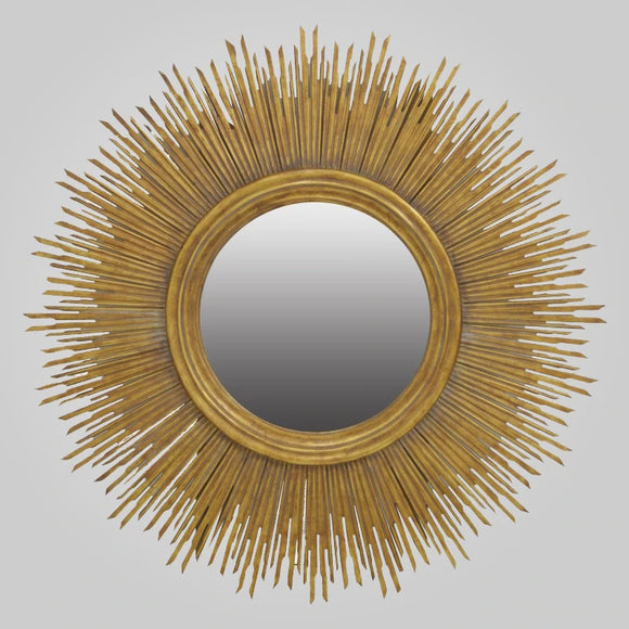 Round Mahogany Sun Mirror with Gold Leaf