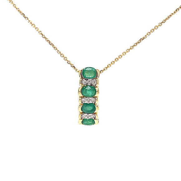 Emerald and Diamond Line Drop Pendant