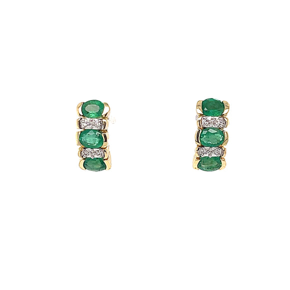 Emerald and Diamond Line Drop Earrings