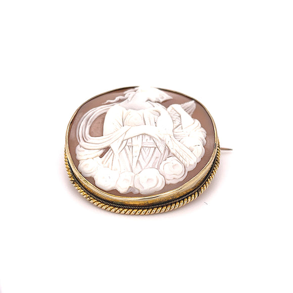 Large Vintage Cameo Brooch in 9ct Yellow Gold