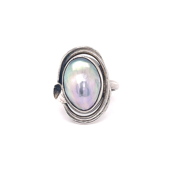 Sterling Silver Oval Pearl Ring