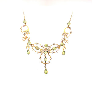 Antique Peridot Pearl Drop Necklace