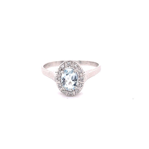 Halo Diamond Aquamarine Ring