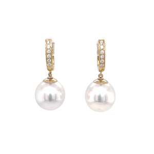 Diamond Huggie Clip South Sea Pearl Earrings