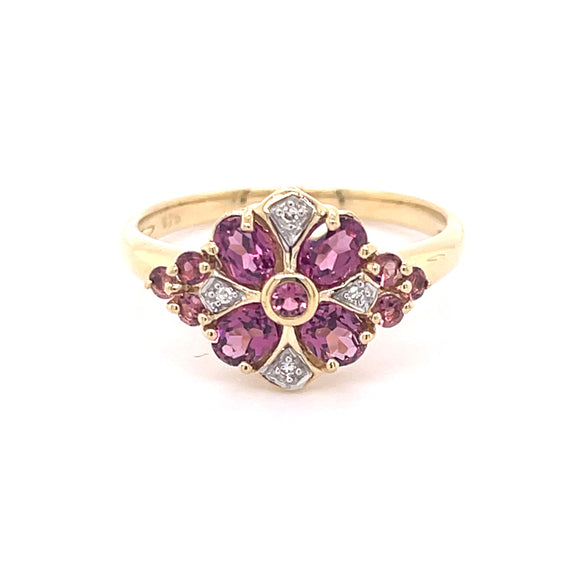 Rhodalite Garnet Pink Tourmaline Diamond Ring
