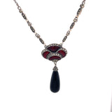 Red Enamel, Onyx and Marcasite Necklace