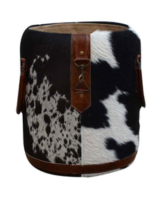 Cow Hide Laundry Basket / Round