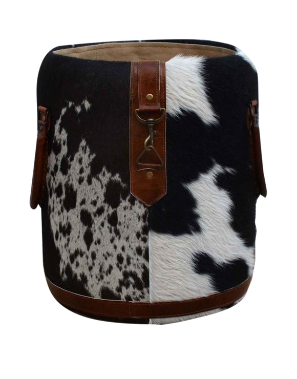 Cow Hide Laundry Basket / Round