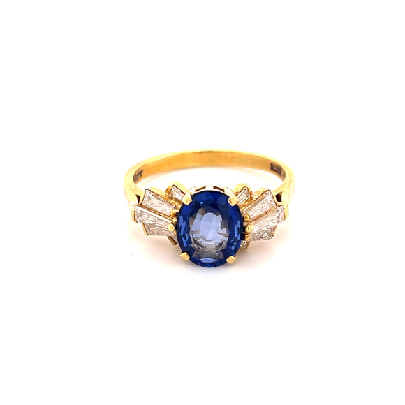 Sapphire Ring  with Fanned Diamond Shoulders