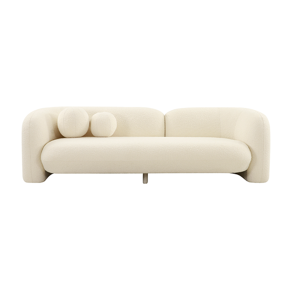 White Boucle Curved 3 Seat Sofa