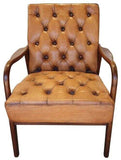 Button Backed Leather Armchair with Solid Timber Armrests