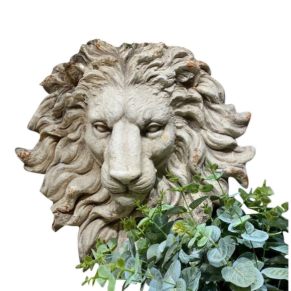 Hanging Lion Head Sculpture - Antiqued