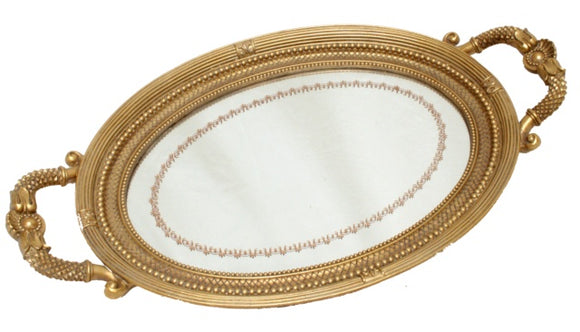Antique Styled Oval Beaded Mirrored Tray