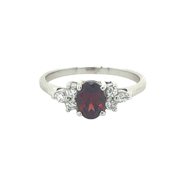 Garnet and Cubic Zirconia Ring in Sterling Silver