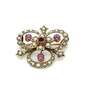 Antique Seed Pearl Pink Tourmaline Brooch