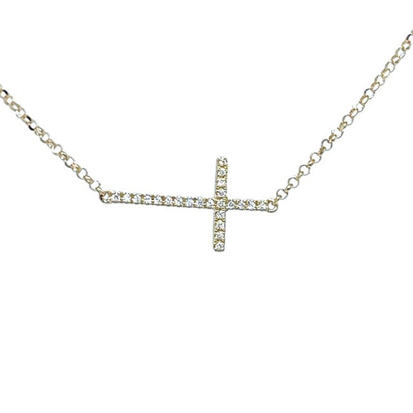 Diamond  Cross Pendant Necklace in 18ct Yellow Gold