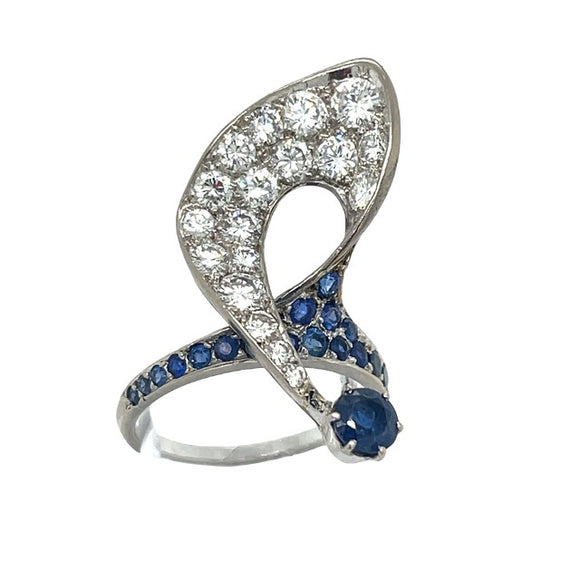 French 'Eagle Head' Diamond Sapphire Ring