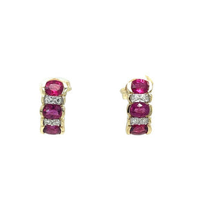 Ruby and Diamond Line Drop Earrings