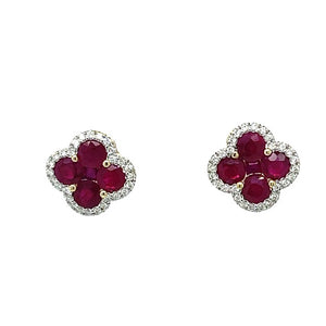 Ruby Diamond Clover Stud Earrings