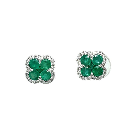 Emerald Diamond Clover Stud Earrings